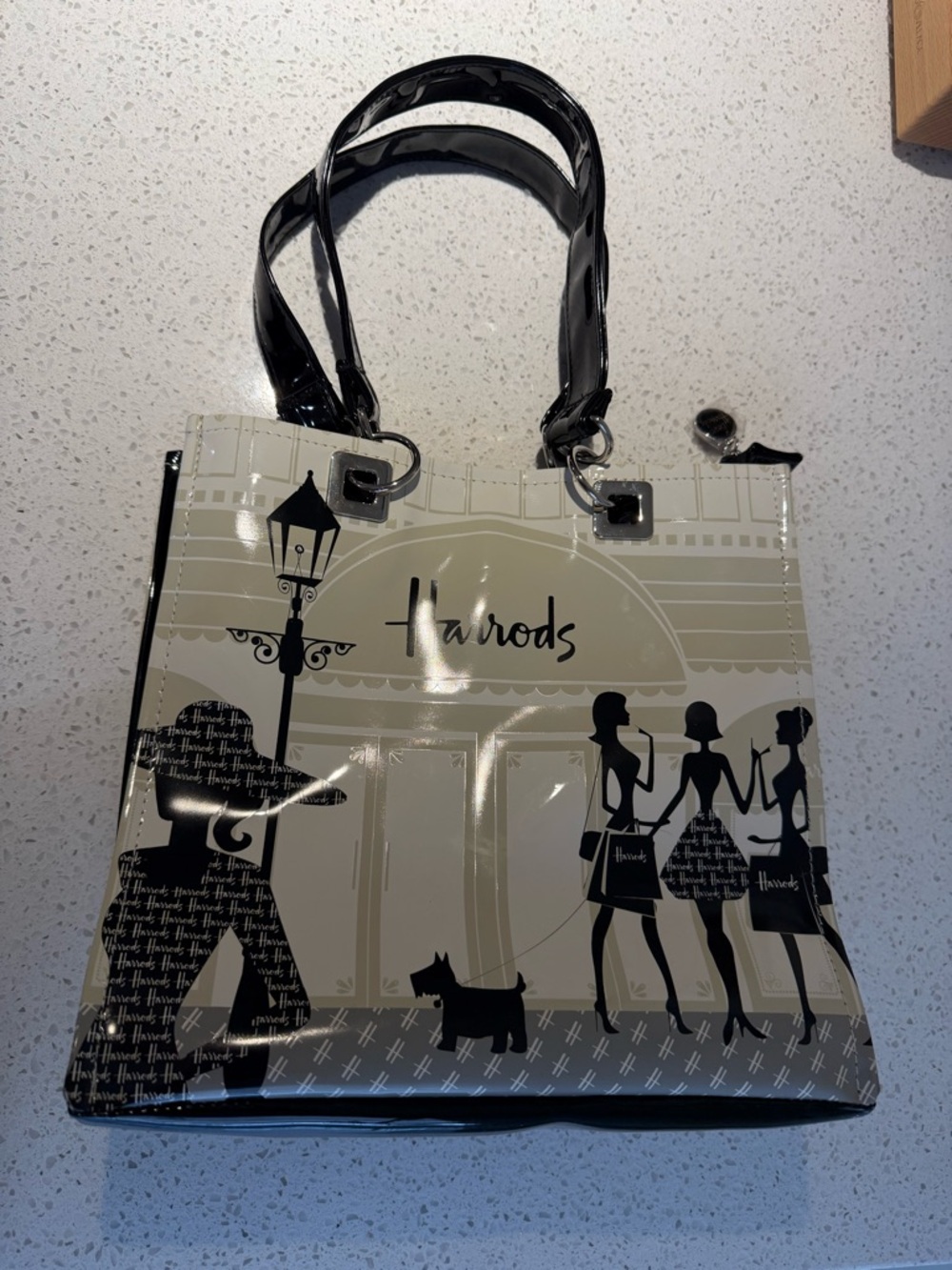 Harrods Black and Beige Parisian Shopper Tote
